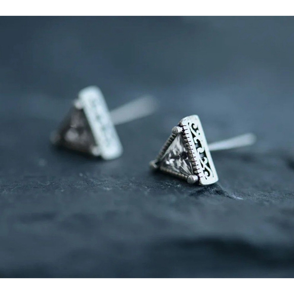 Trillion Cut Simulated Diamond 925 Sterling Silver Triangle Stud Earrings - Picture 10 of 11